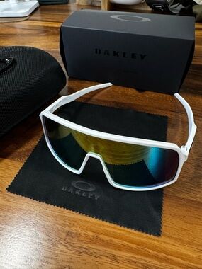 Oakley White Shield Sunglasses with Multicolor Mirrored Lens one size